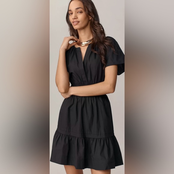 anthropologie black mini dress By Anthropologie Linen One-Shoulder Seamed Mini Dress